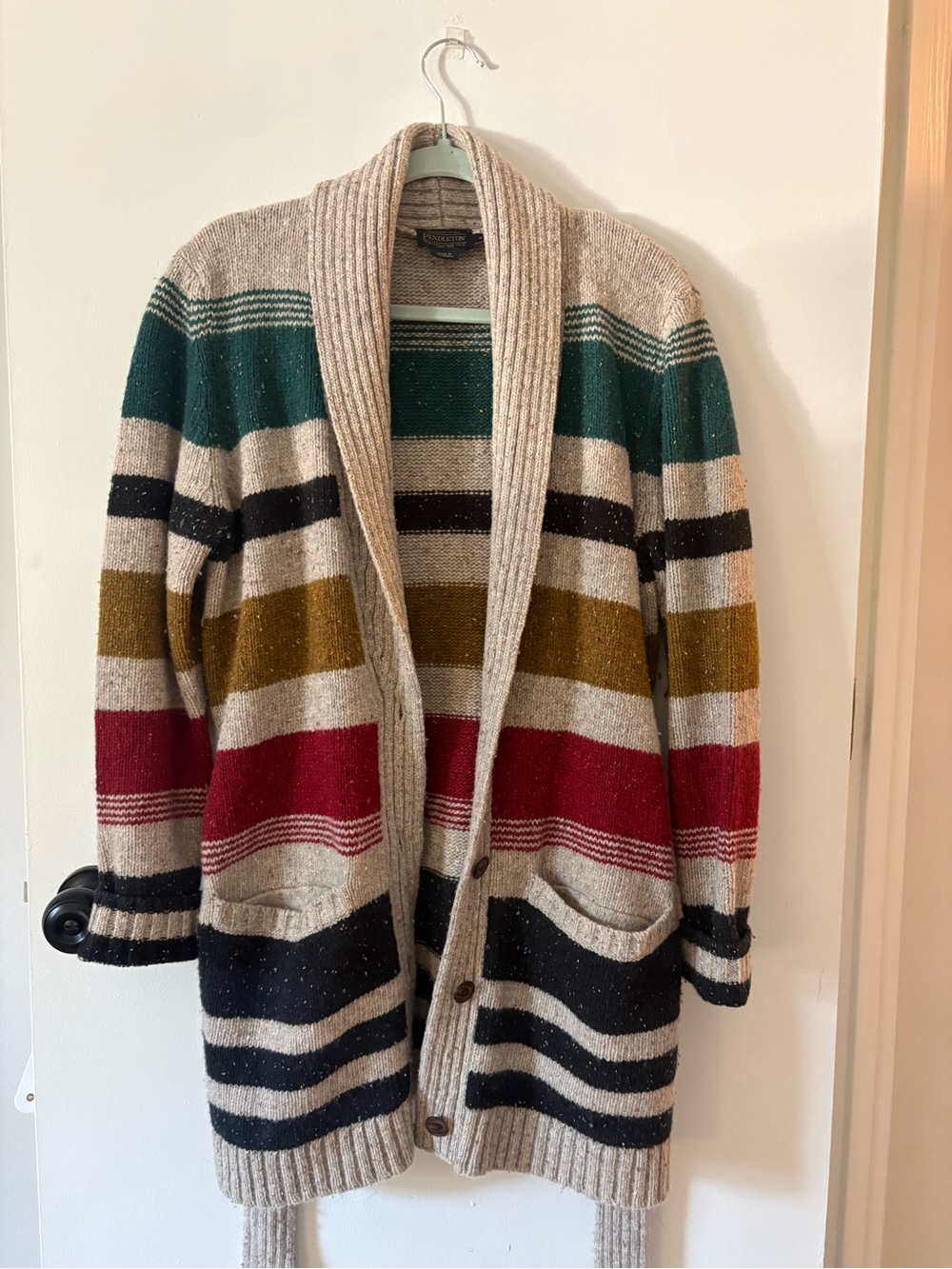 Camp Stripe Lambswool Blend Wrap Cardigan Like New Small - Picture 3 of 8